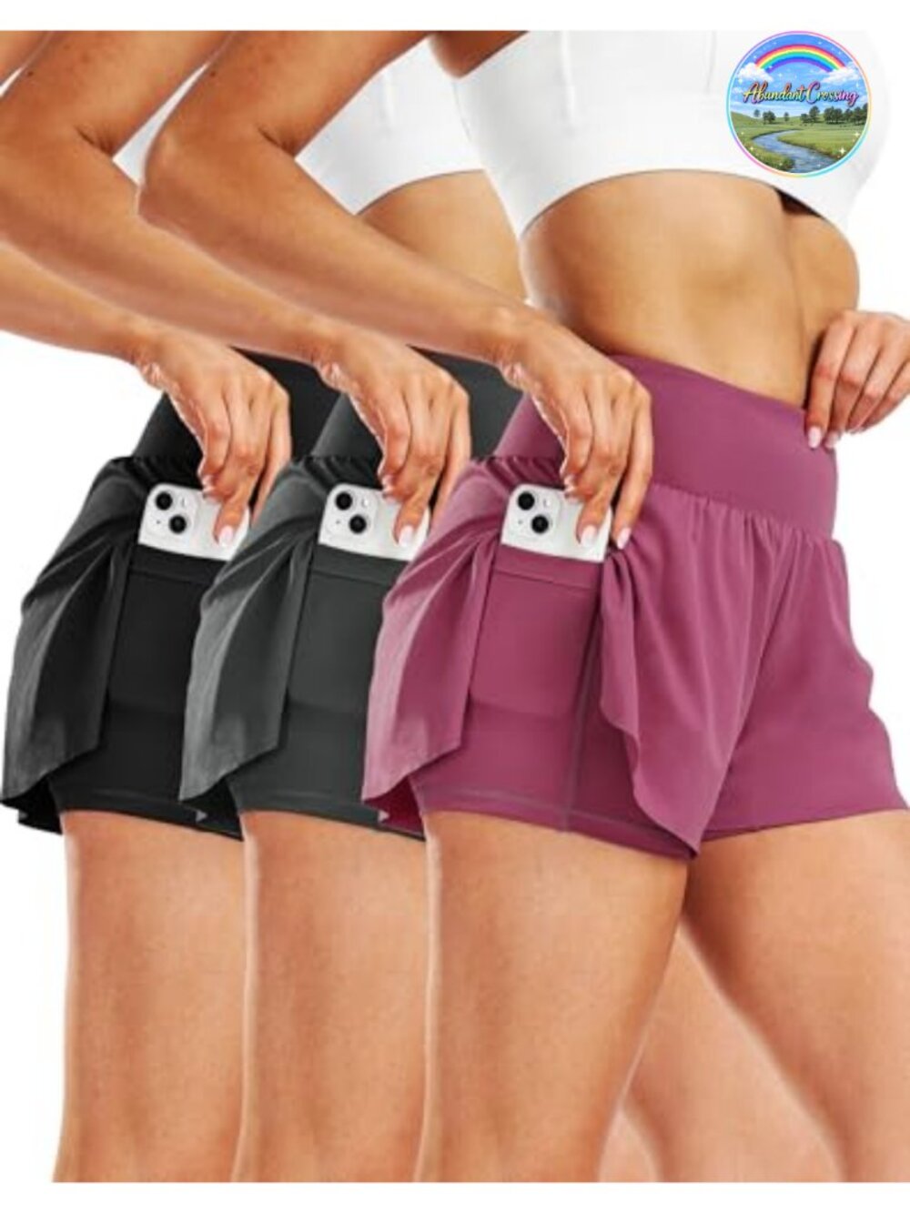 2-in-1 Polyester Spandex Athletic Shorts with Pockets High Waist Running
